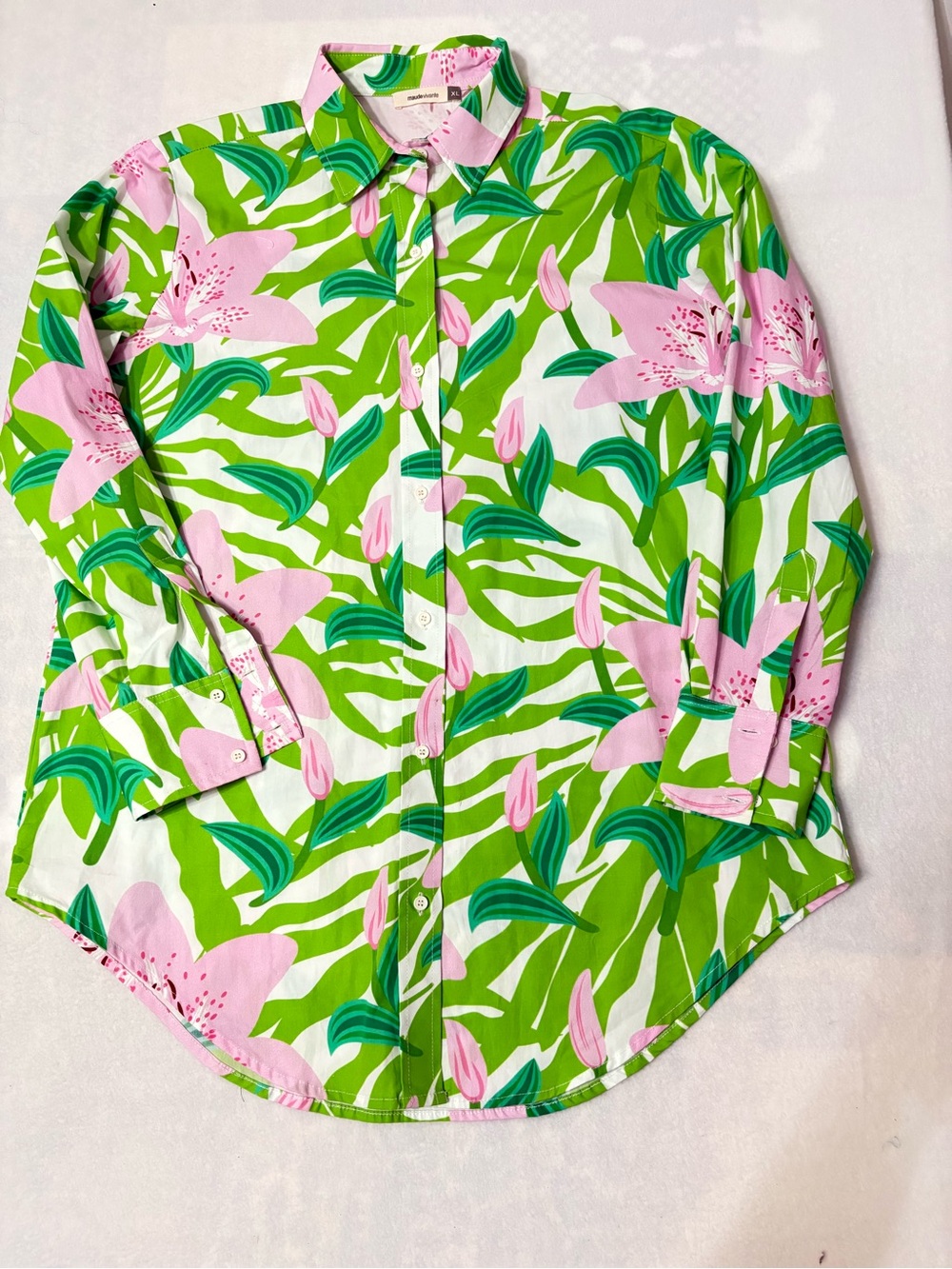 Maude Vivante Bold Lily Print Long-Sleeve Button-Down Shirt XLARGE NWOT